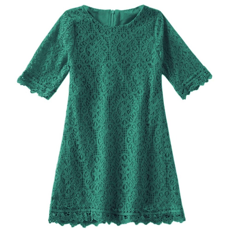 Niyage Baby and Toddler Girls Cotton Elegant Flower Lace Half Sleeve A-Line Princess Dress Dark Green 140 - Image 1